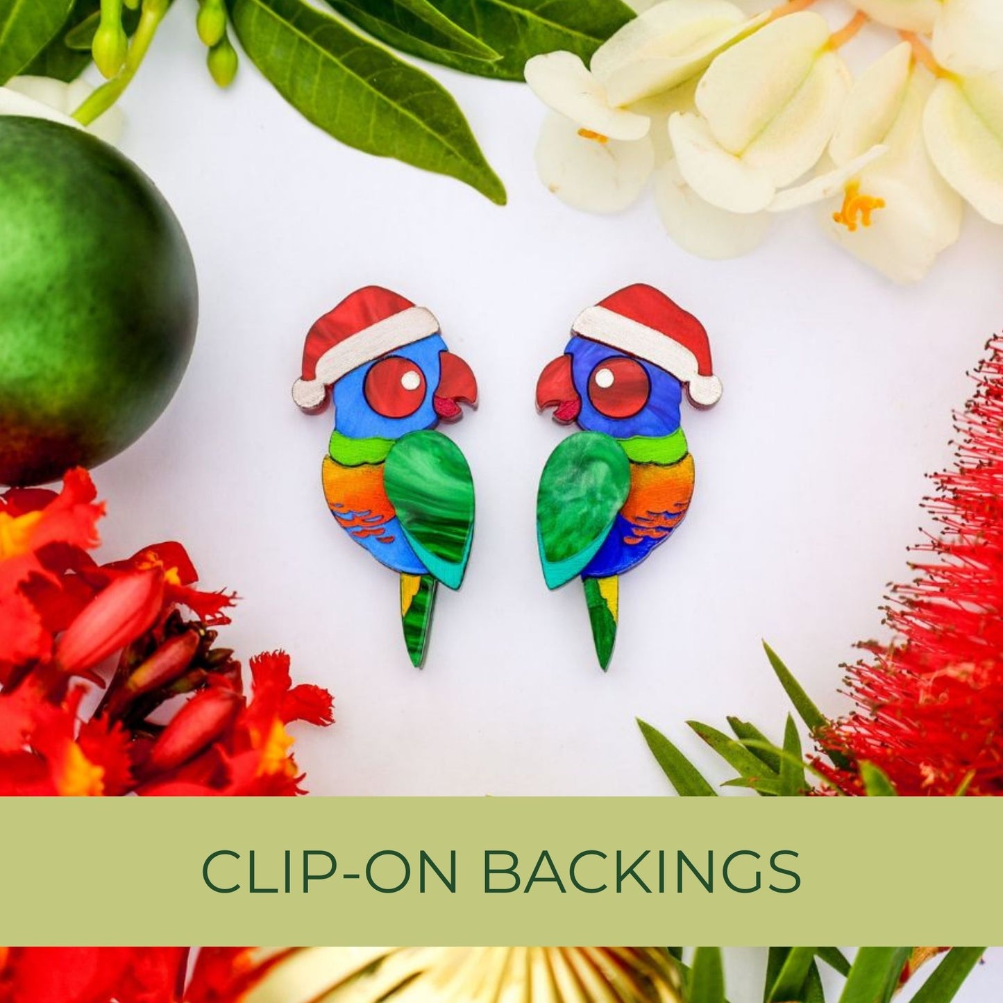 *LIMITED RESTOCK* Rainbow Santa Lorikeets - 2024 Christmas Collection - Handmade Acrylic Earrings