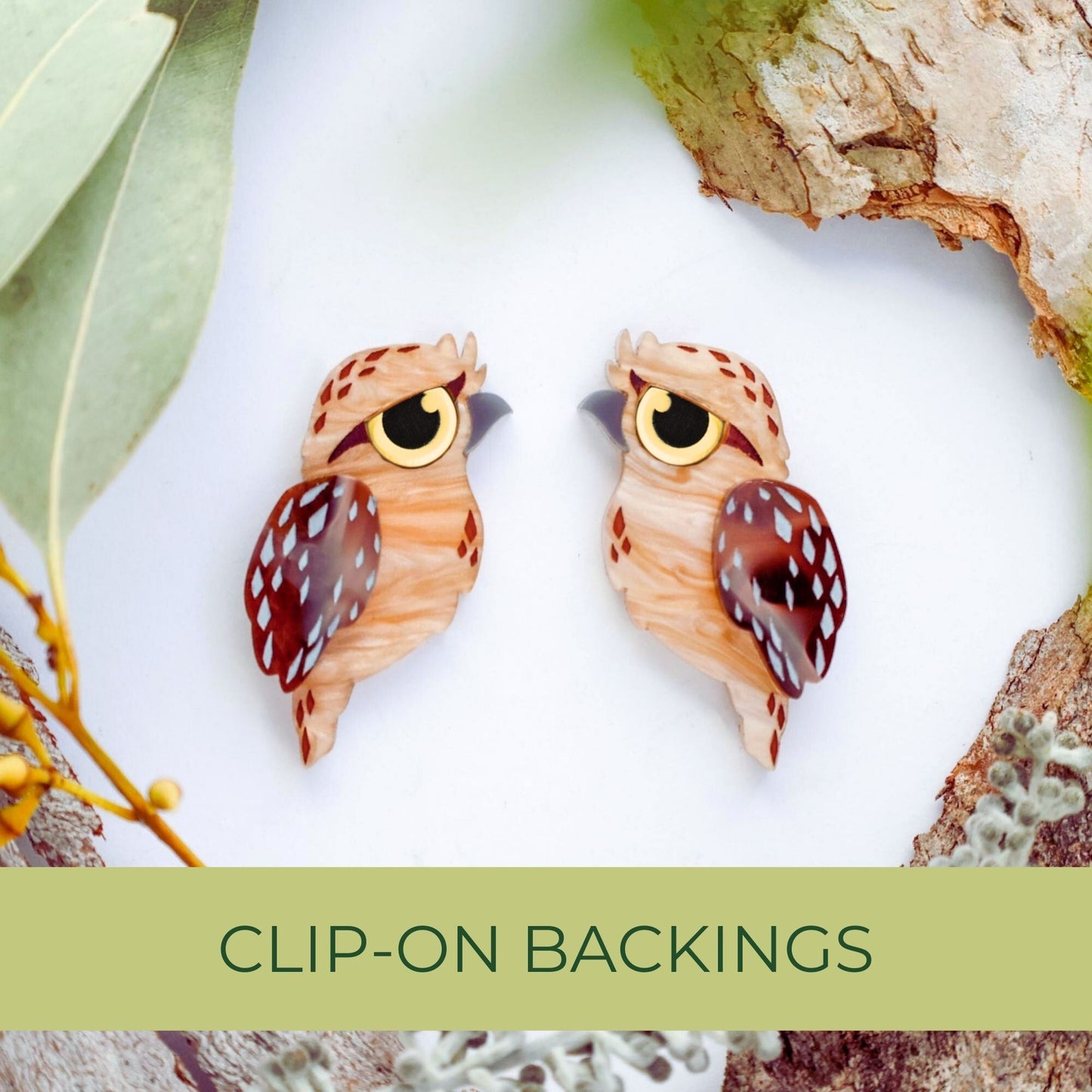 Tawny Frogmouth Earrings - Statement Bird Earrings