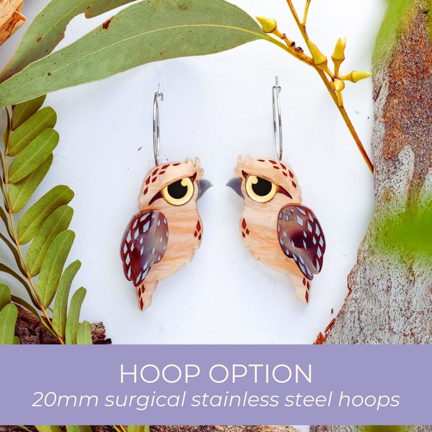 Tawny Frogmouth Earrings - Statement Bird Earrings