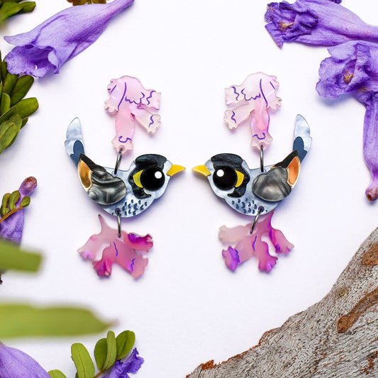 BINKABU Noisy Miner handmade acrylic bird earrings