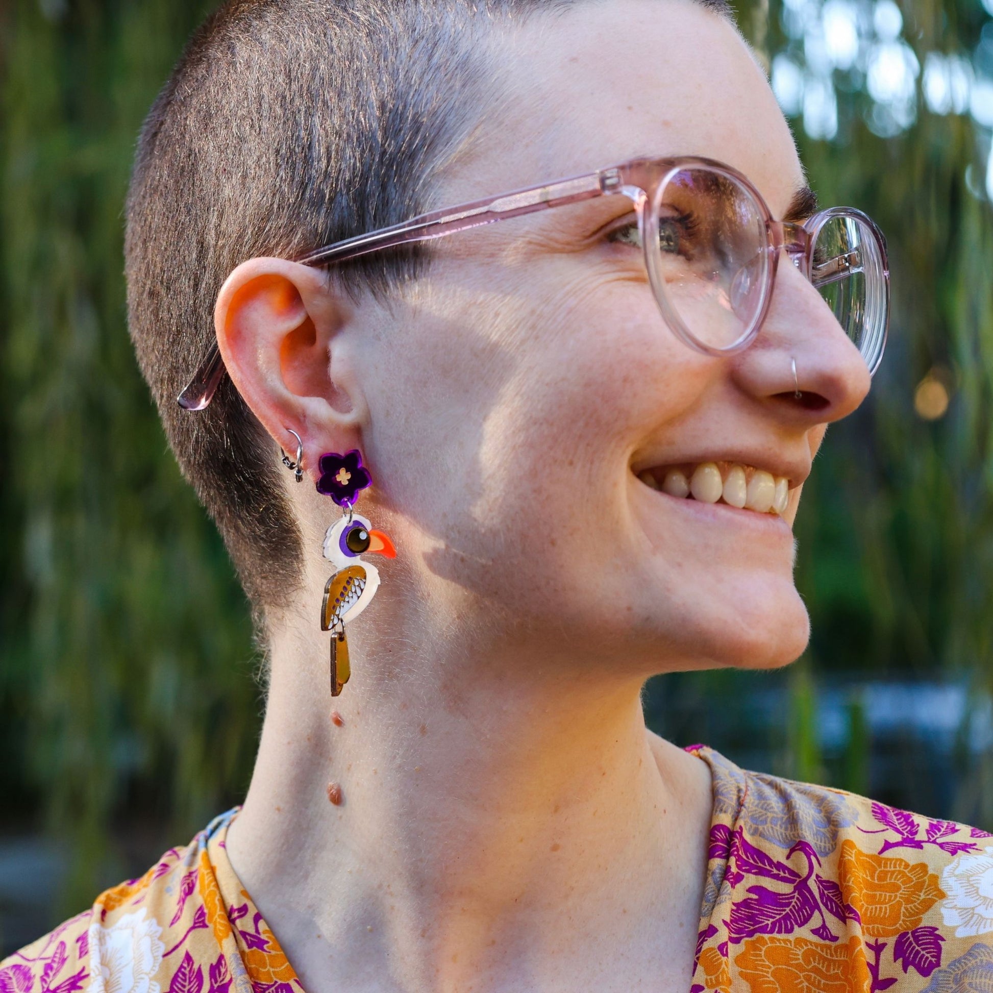 BINKABU Red-Billed Hornbill handmade acrylic bird earrings