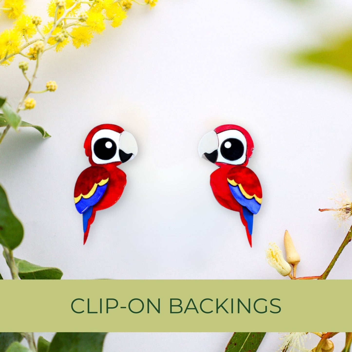 Scarlet Macaw Studs - Statement Bird Earrings