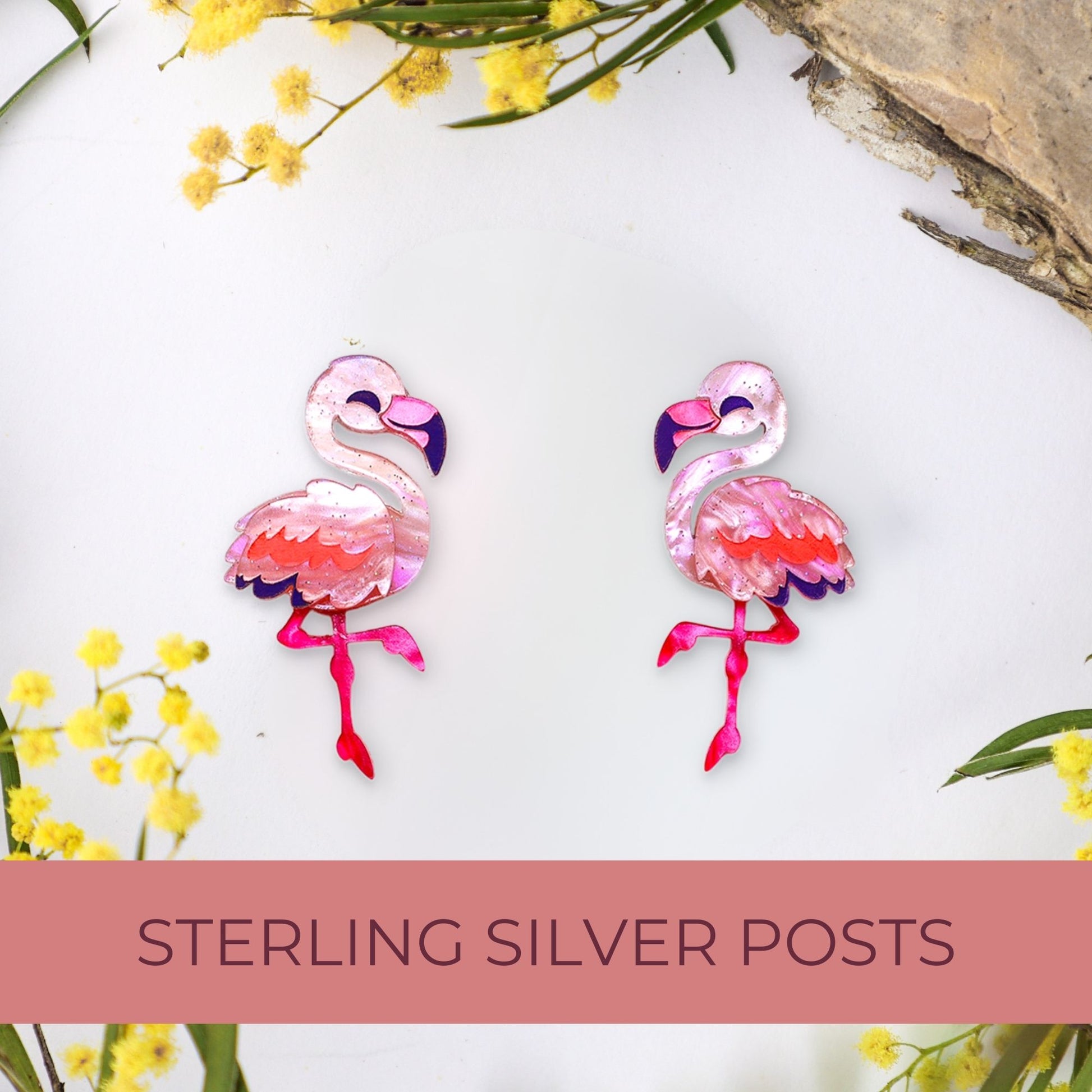 BINKABU Flamingo handmade acrylic bird earrings