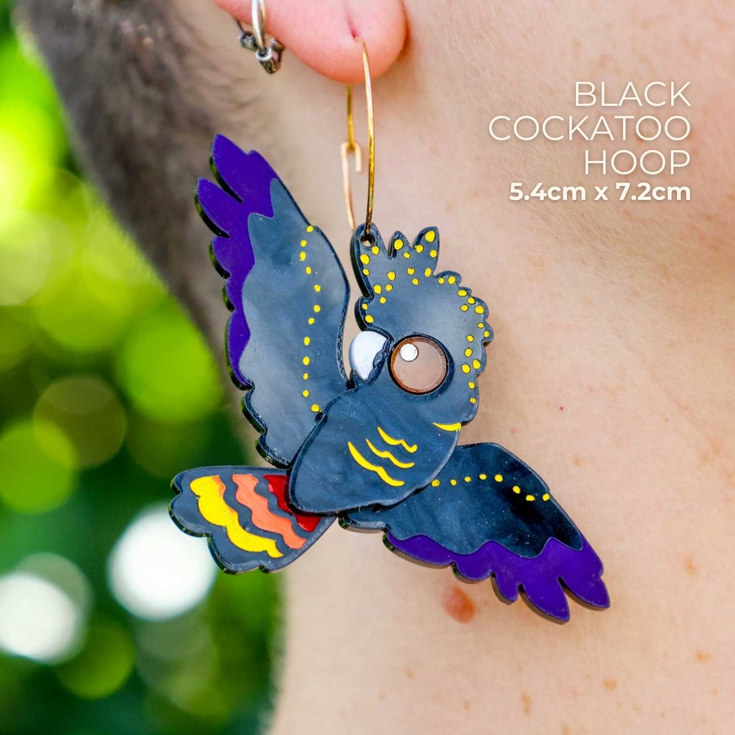 BINKABU Red-Tailed Black Cockatoo handmade acrylic bird earrings