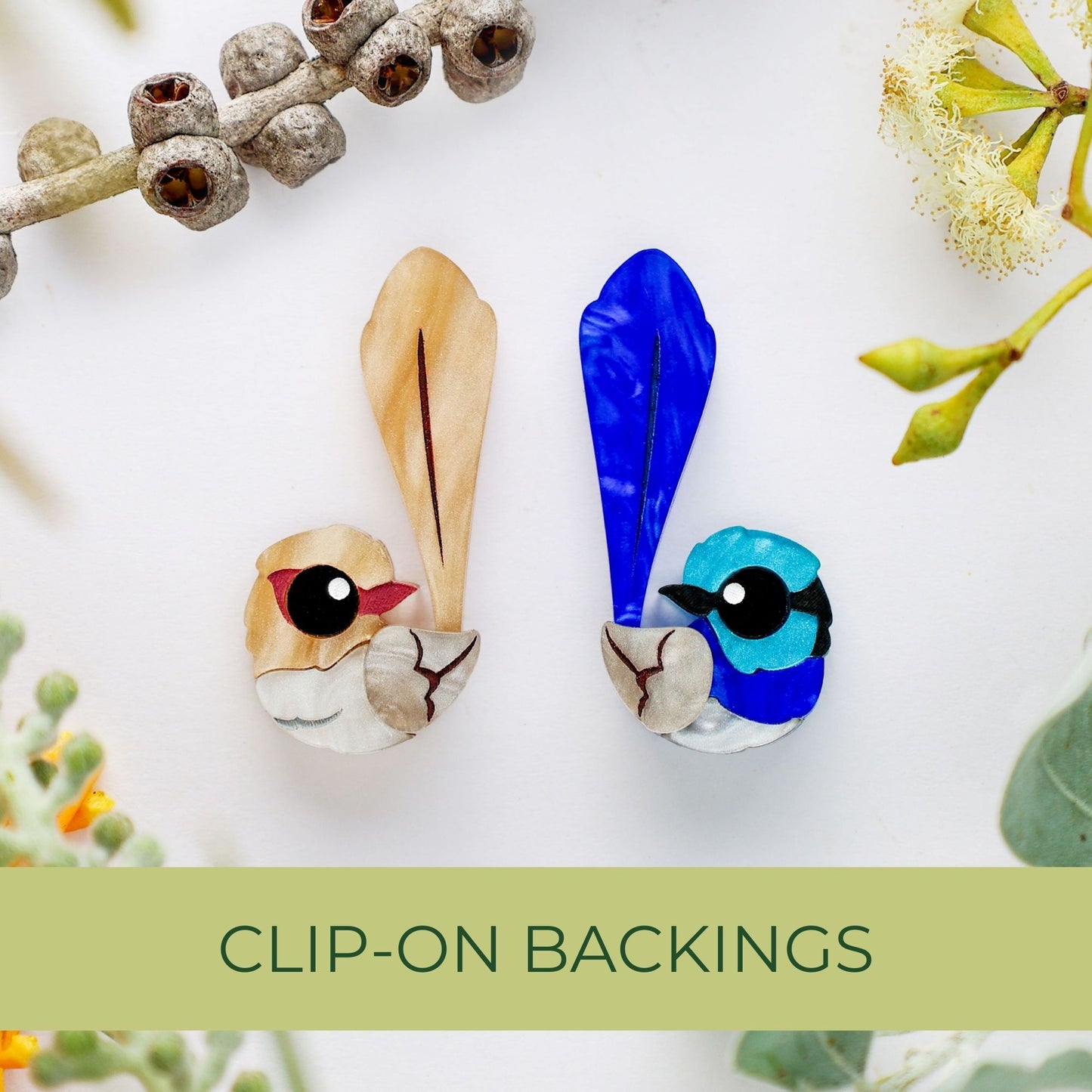 BINKABU Superb Fairywren Studs handmade acrylic bird earrings