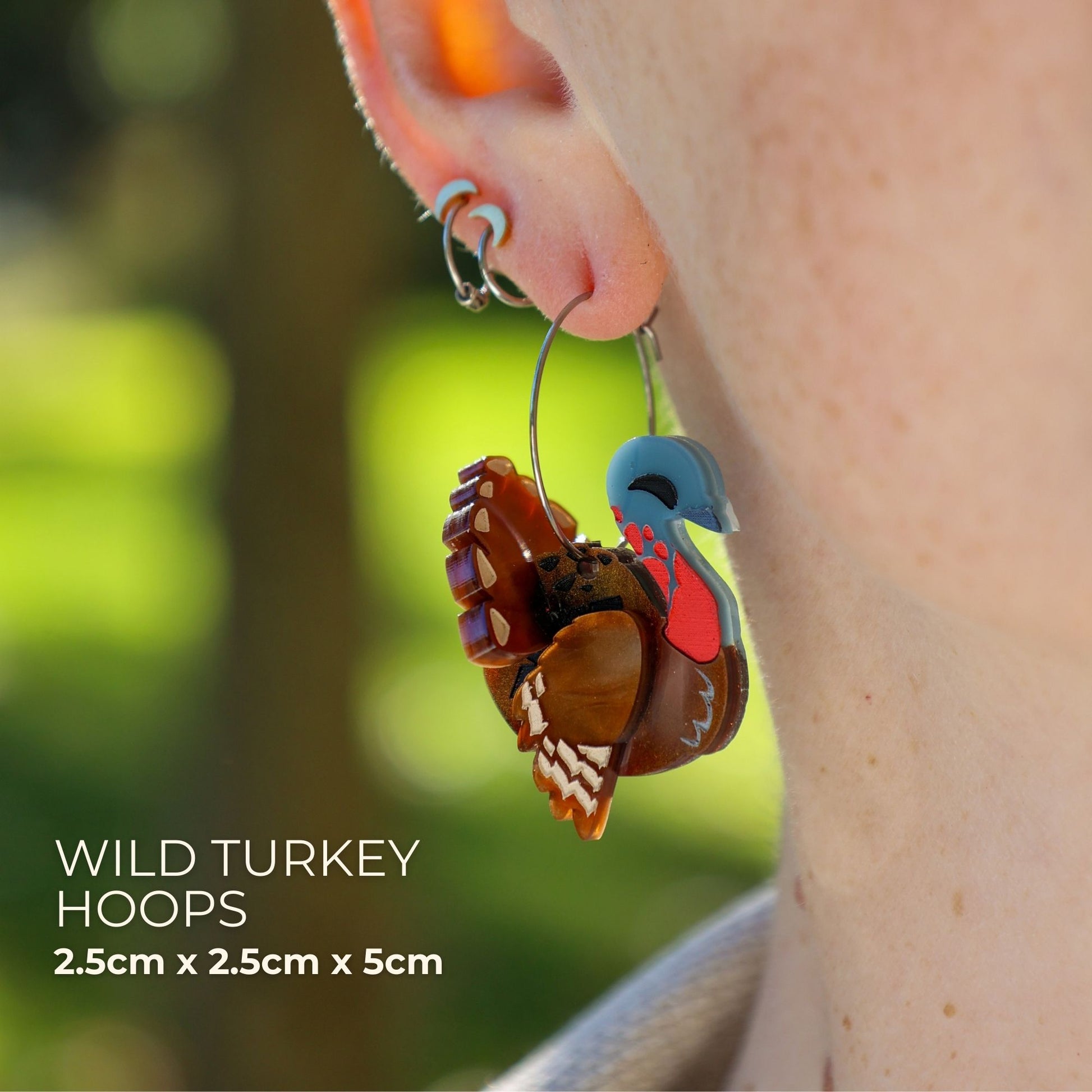 BINKABU Wild Turkey North America Handmade Acrylic 3D Bird Earrings