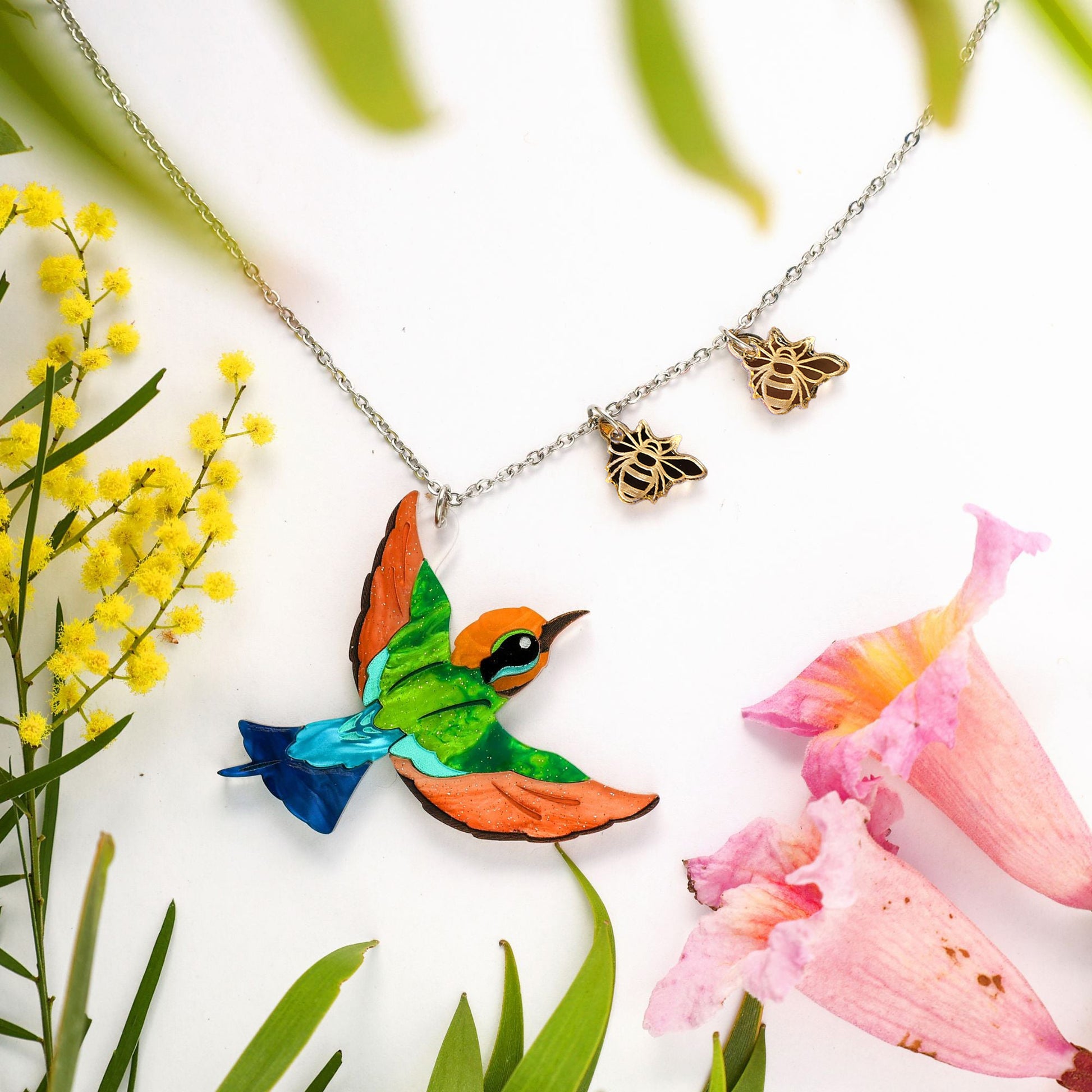 BINKABU Rainbow Bee Eater Acrylic Necklace