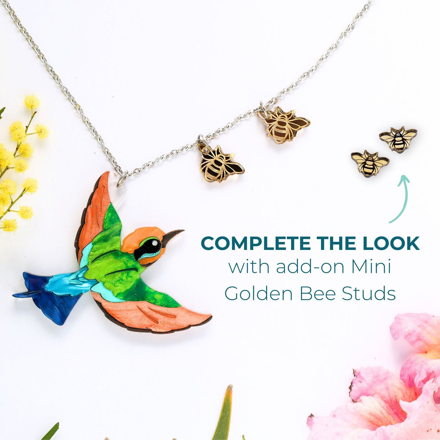 BINKABU Rainbow Bee Eater Acrylic Necklace