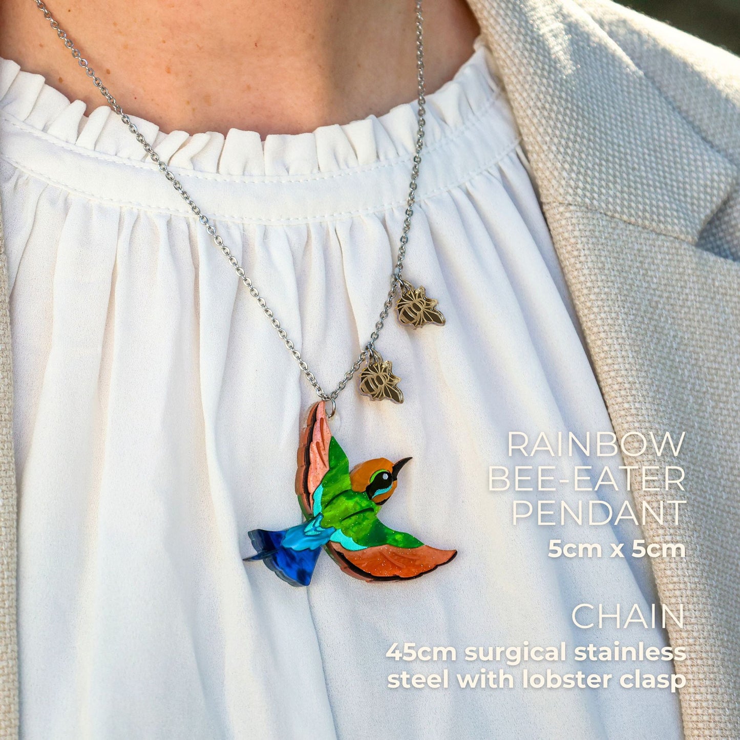 BINKABU Rainbow Bee Eater Acrylic Necklace