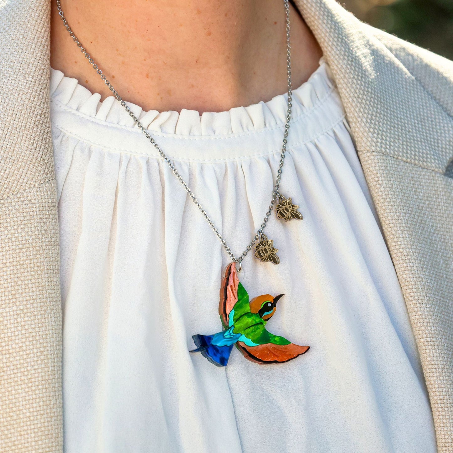 BINKABU Rainbow Bee Eater Acrylic Necklace