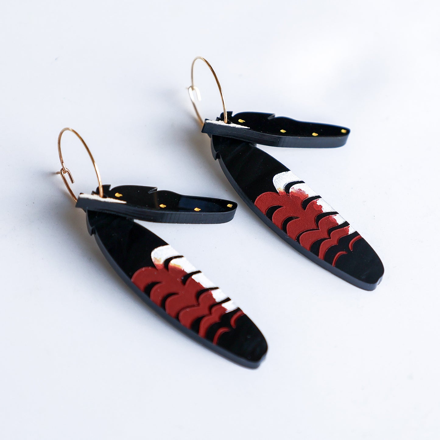 Foraged Feathers - Red-Tailed Black Cockatoo - Handmade Statement Bird Earrings