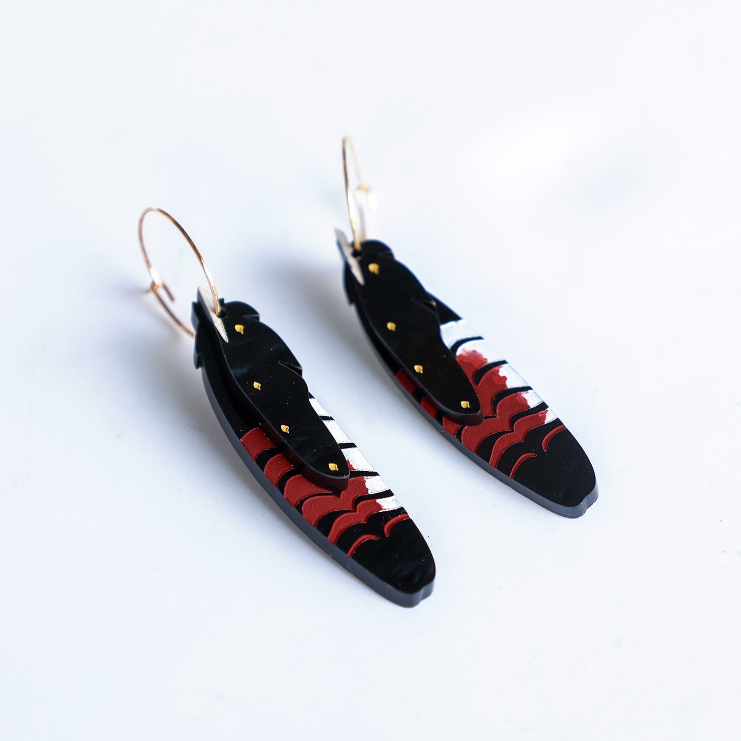 Foraged Feathers - Red-Tailed Black Cockatoo - Handmade Statement Bird Earrings