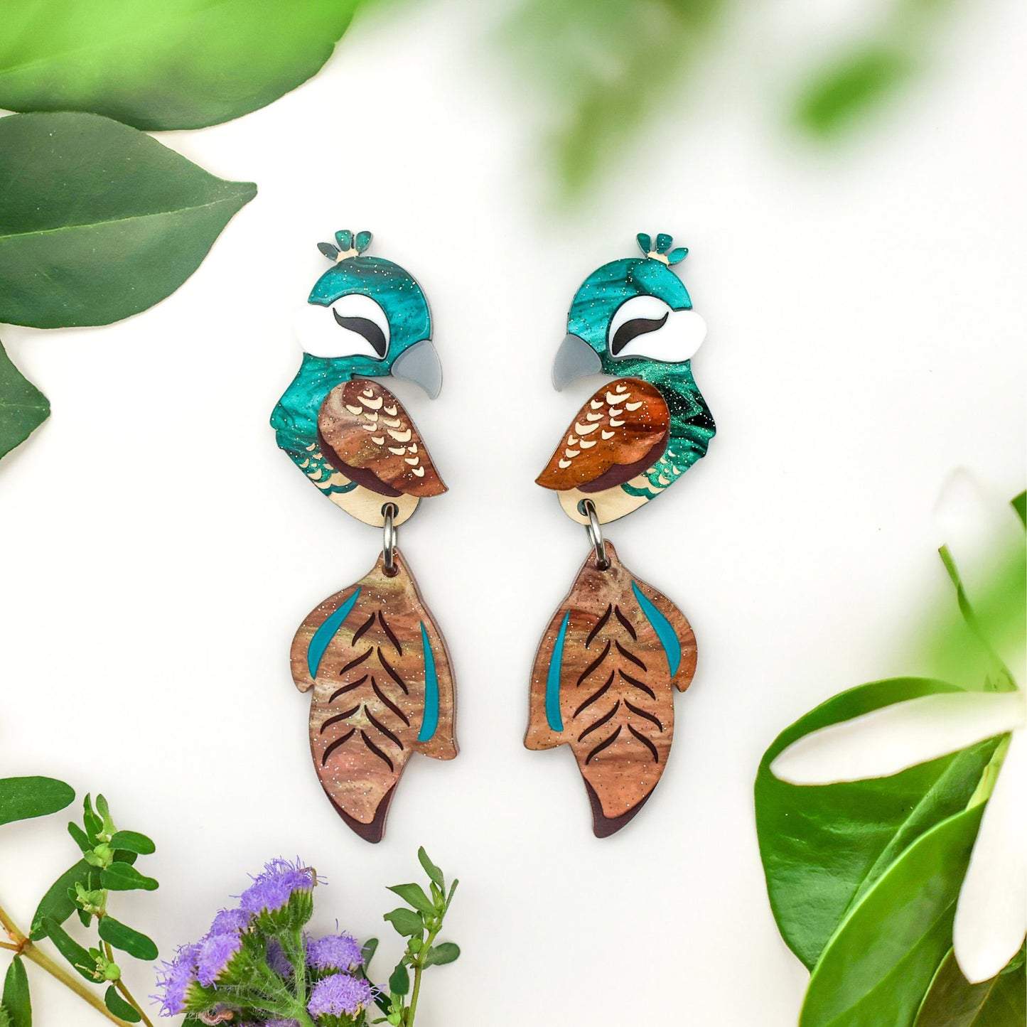 NEW: Peahen Dangles - Statement Bird Earrings