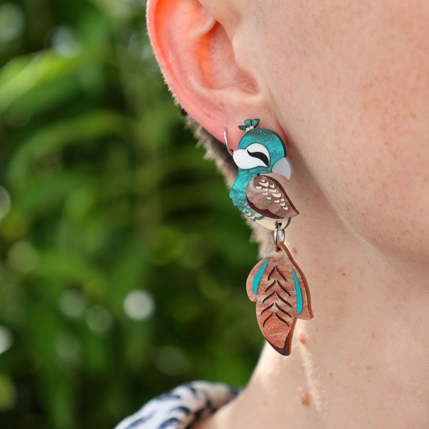 NEW: MISMATCHED Peacock/Peahen Dangles - Statement Bird Earrings