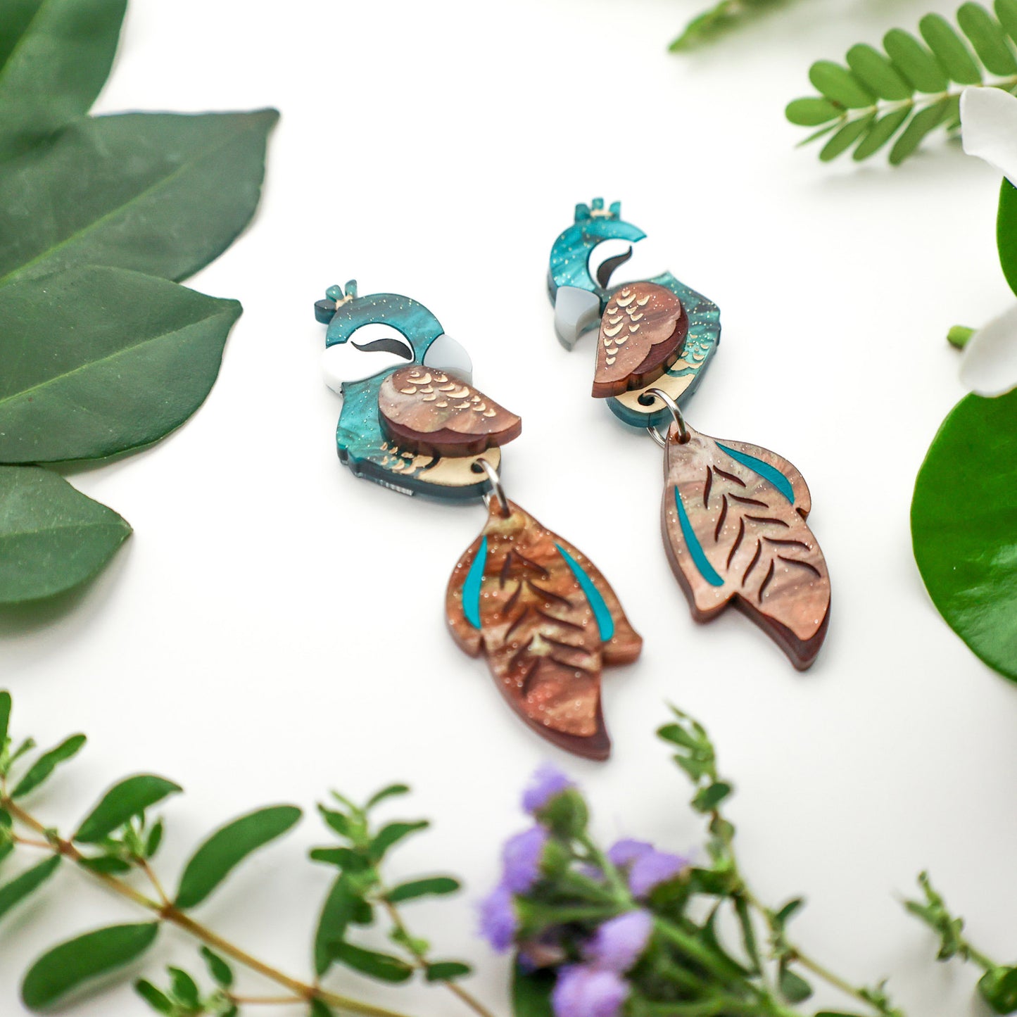 NEW: Peahen Dangles - Statement Bird Earrings