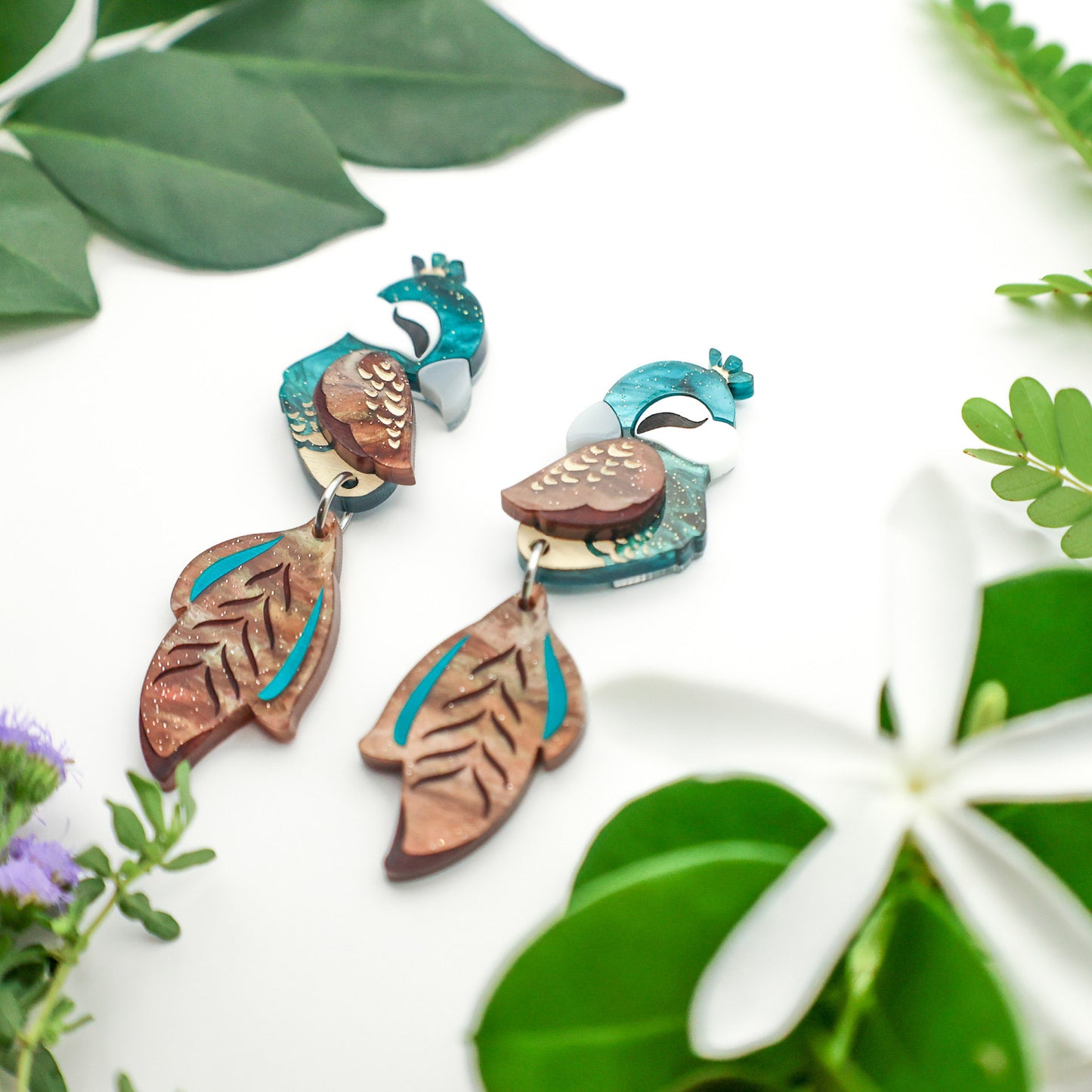 NEW: Peahen Dangles - Statement Bird Earrings