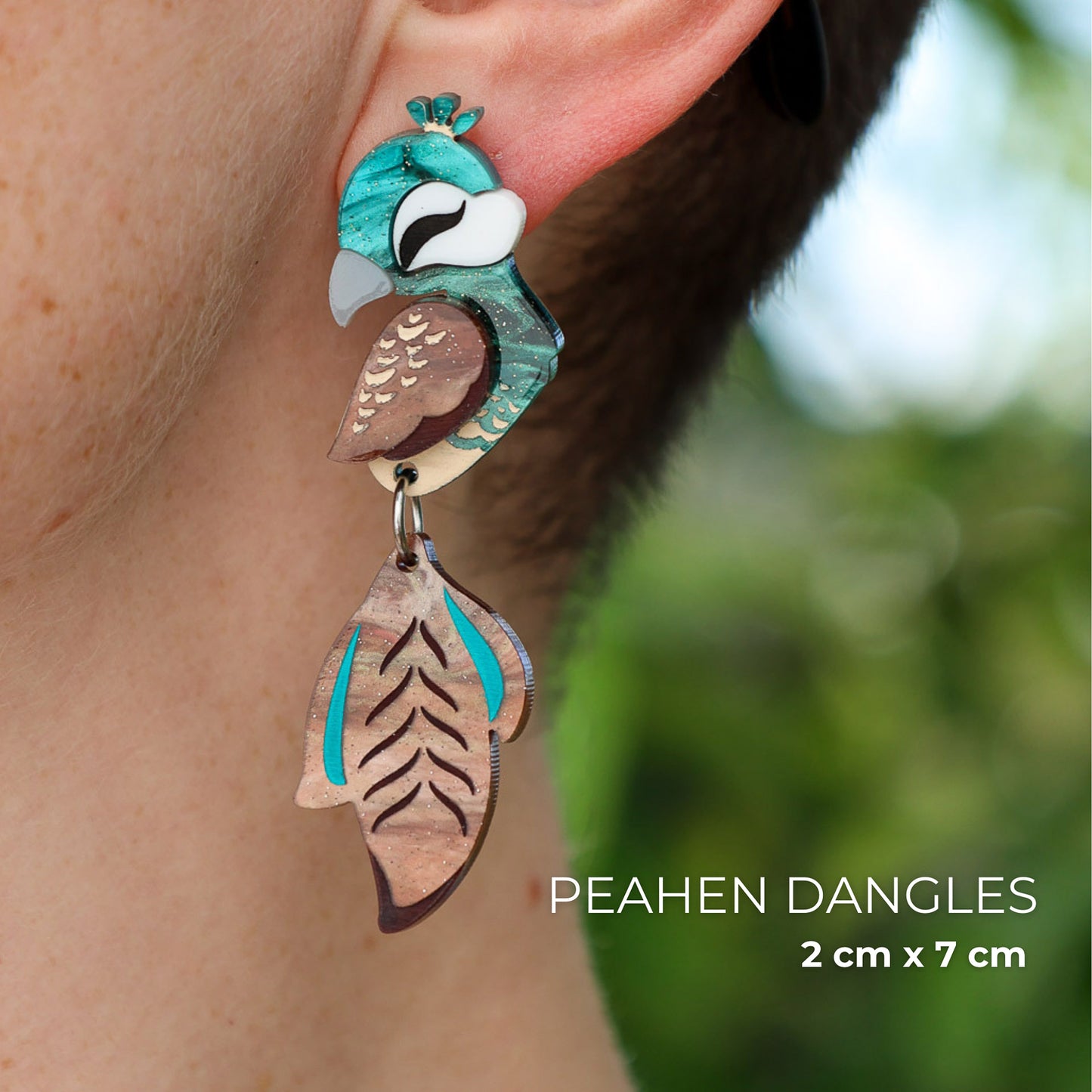 NEW: MISMATCHED Peacock/Peahen Dangles - Statement Bird Earrings