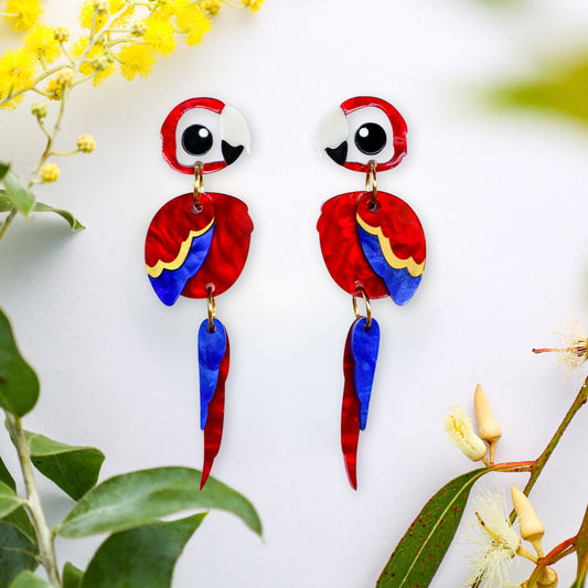 Scarlet Macaw Earrings - Statement Bird Earrings