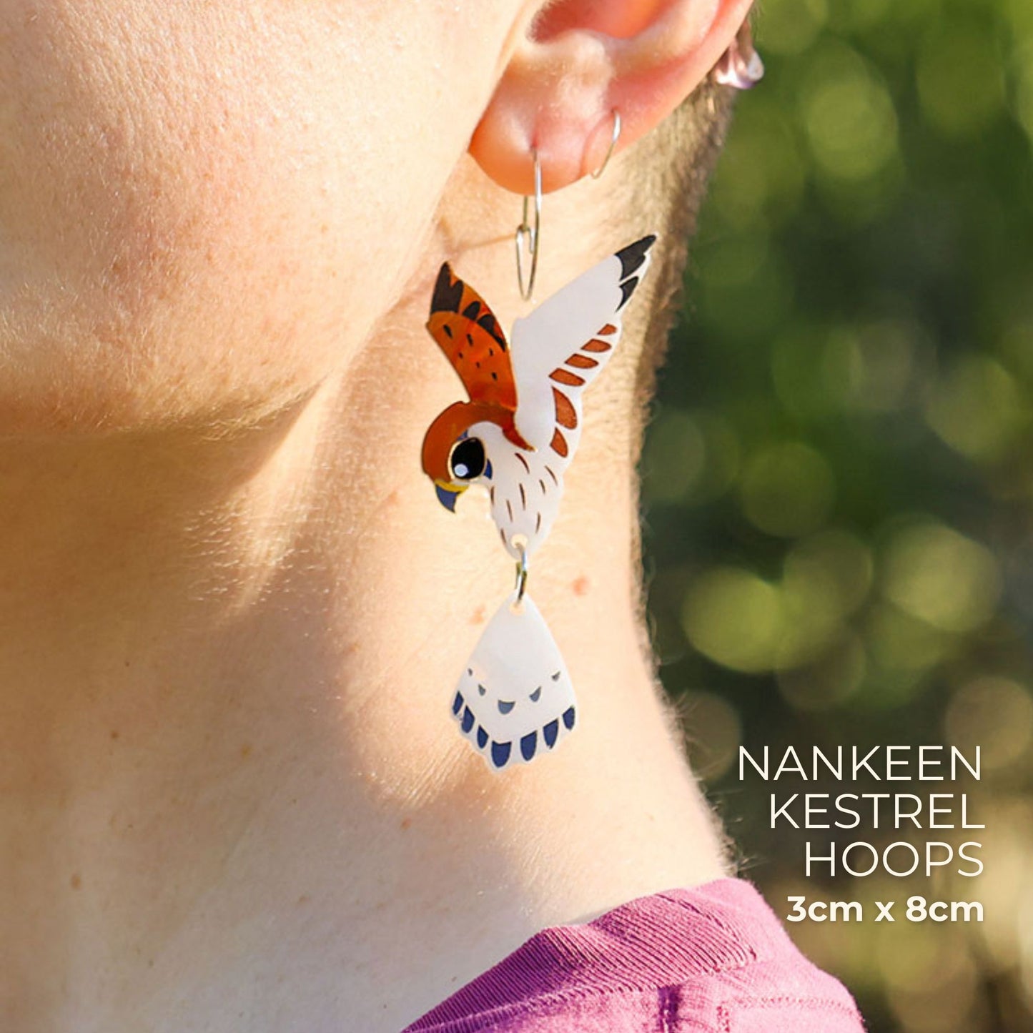 BINKABU Nankeen Kestrel Hoops handmade acrylic bird earrings