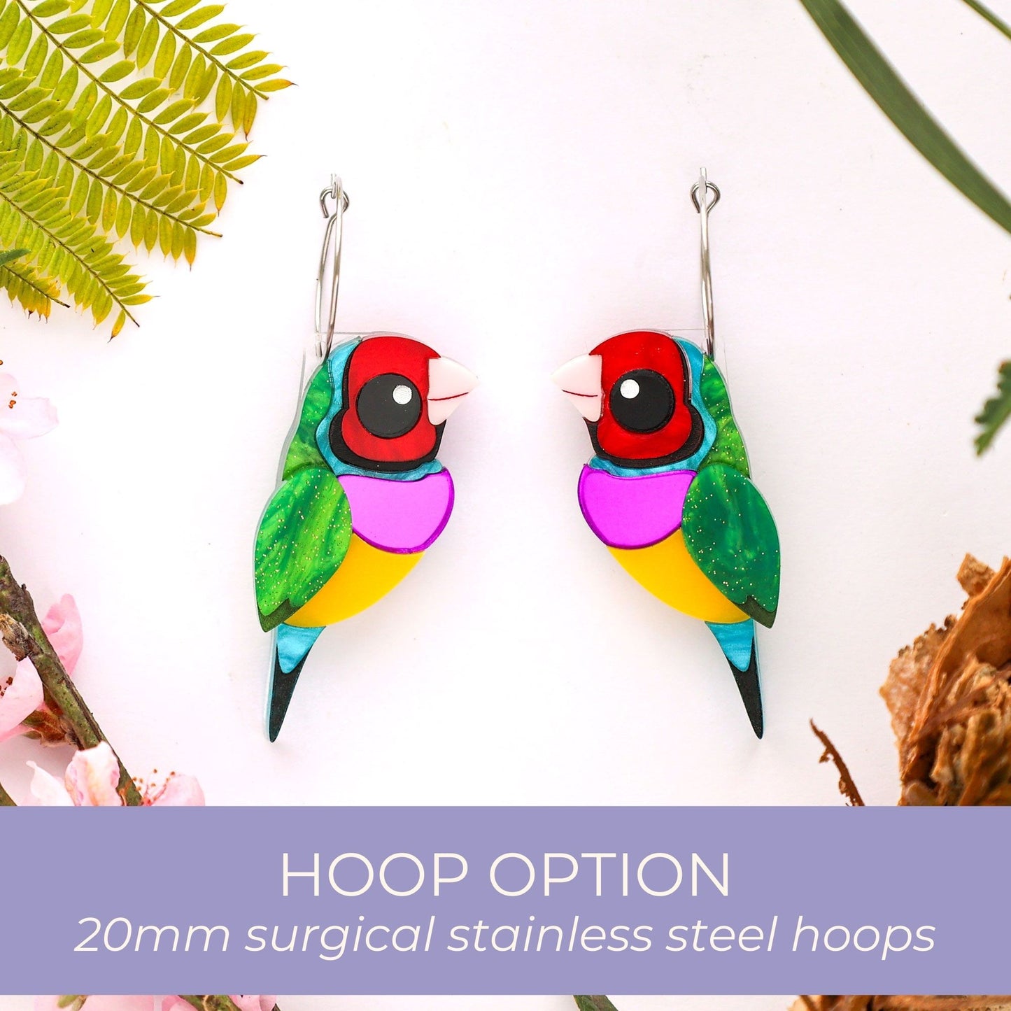 Gouldian Finch Studs - Statement Bird Earrings