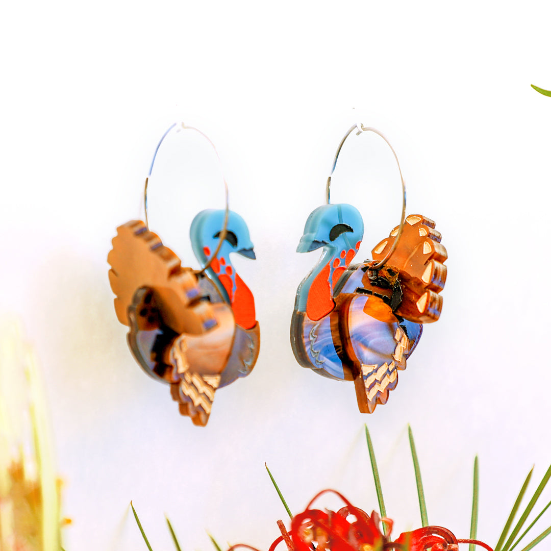 BINKABU Wild Turkey North America Handmade Acrylic 3D Bird Earrings