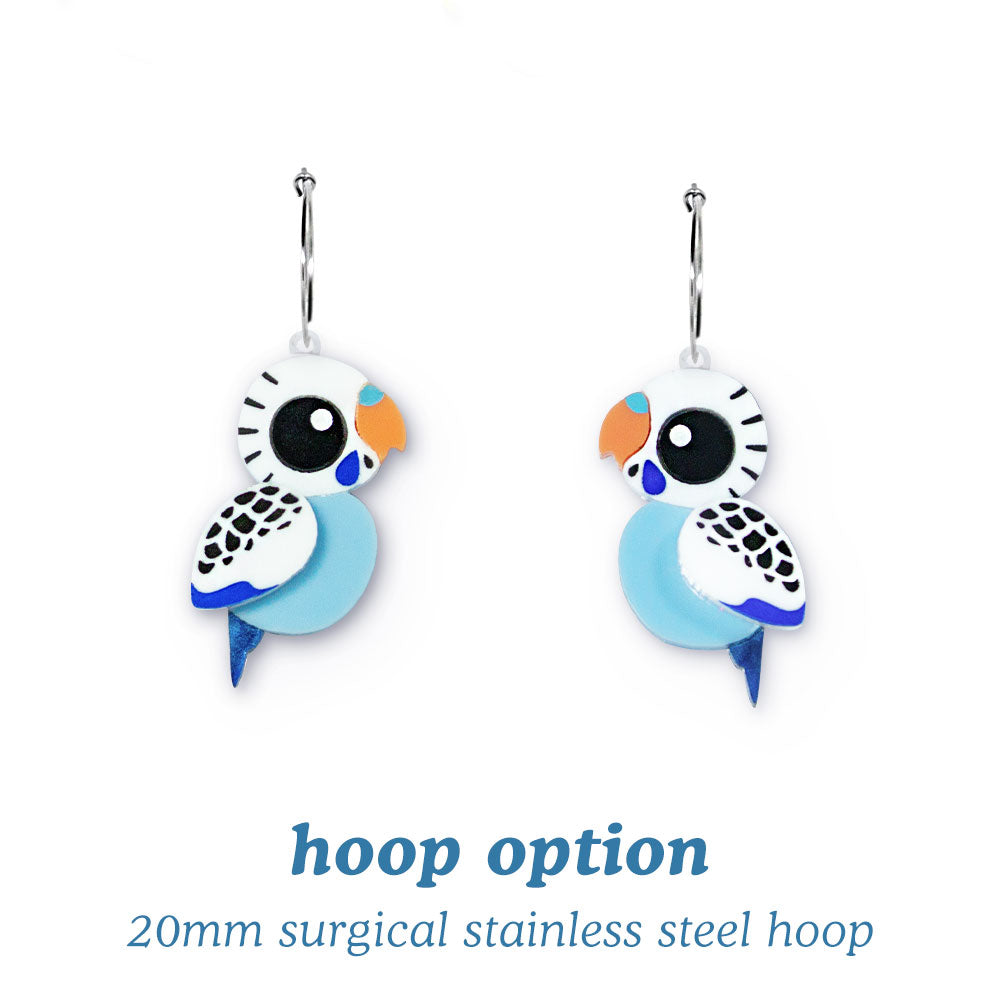 Acrylic Blue Budgie Stud Earrings Statement Bird Earrings BINKABU